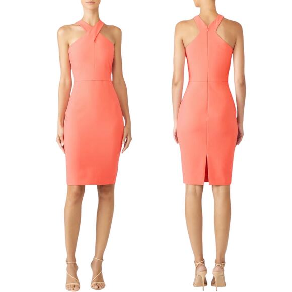 Likely Carolyn Cross Neck Mini Cocktail Dress Cranberry Orange Size 2 - Picture 2 of 9